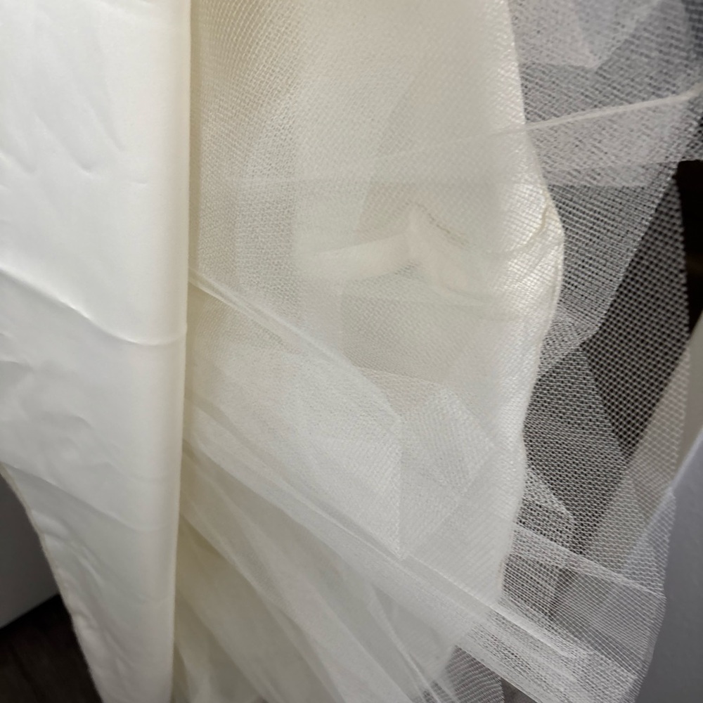 Jessica McClintock Corset Wedding Ivory Gown Strapless Satin Sheer Cap Sleeve 4 - Picture 5 of 14